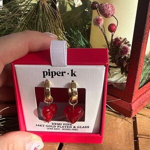 Piper k Valentine’s 14 kit gold plated & glass demi fine heart dangle earrings